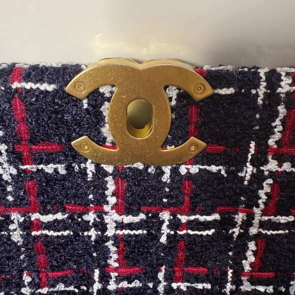 Chanel 19 Large Bag Tweed Navy Red White Multicolor - Picture 6 of 16